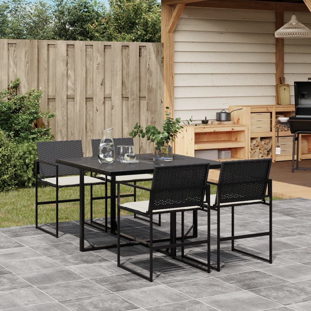 Ensemble à manger de jardin coussins 5pcs noir résine tressée - XIOS