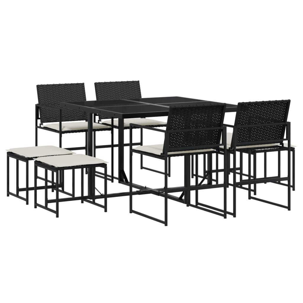 Ensemble à manger de jardin 9pcs coussins noir résine tressée - XIOS