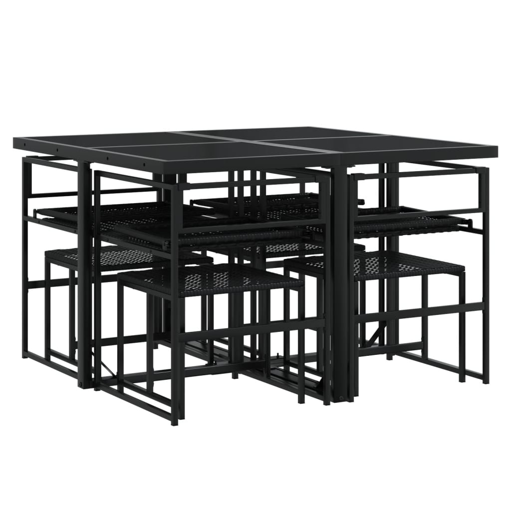Ensemble à manger de jardin 9pcs coussins noir résine tressée - XIOS