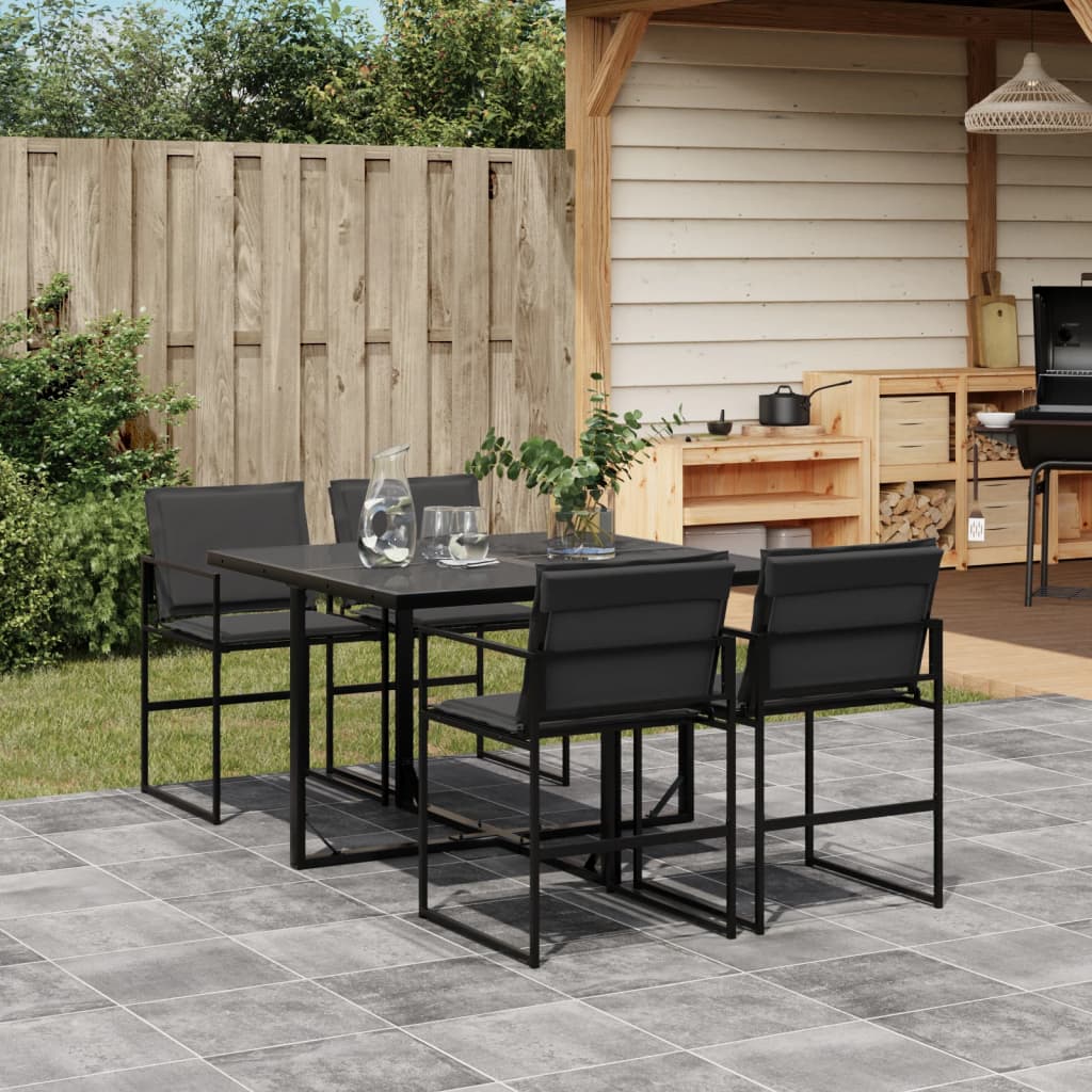 Ensemble à manger de jardin avec coussins 5 pcs noir textilène - XIOS