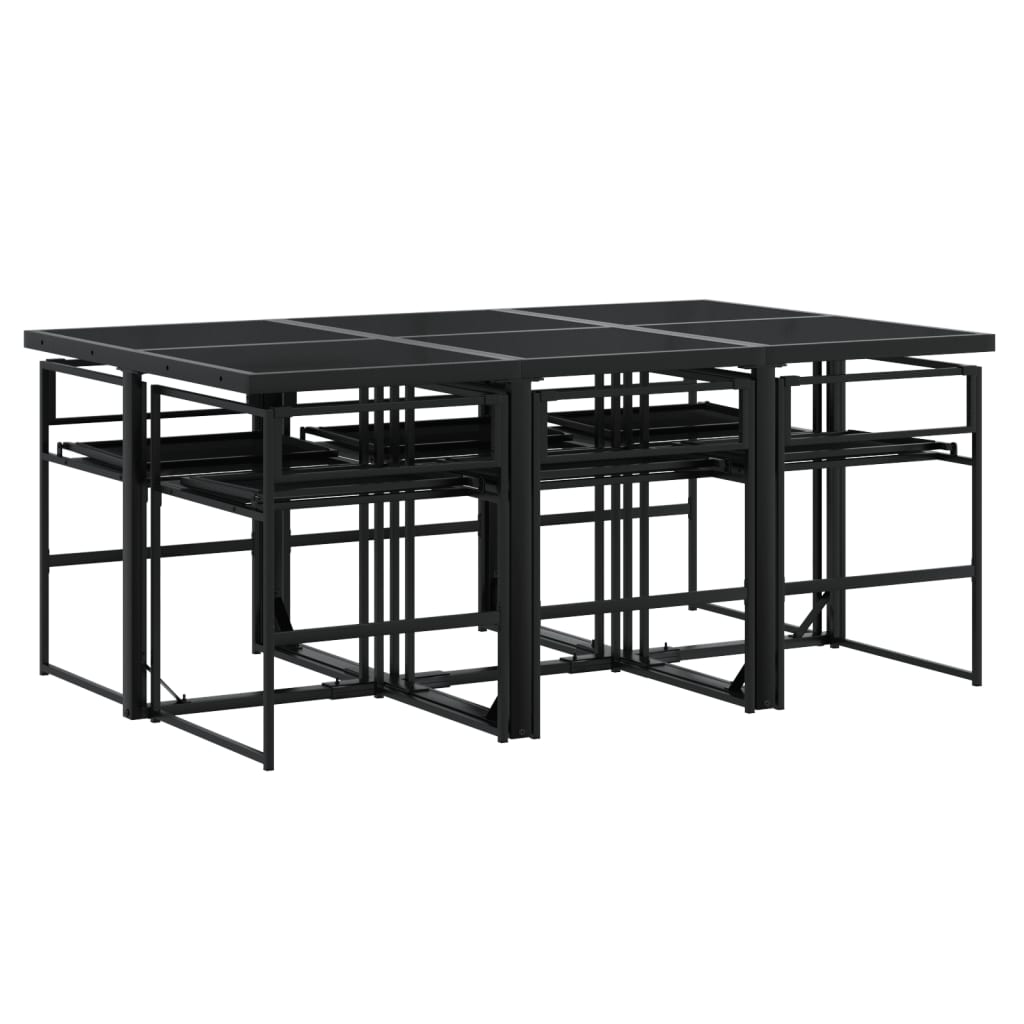 Ensemble à manger de jardin 7 pcs avec coussins noir textilène - XIOS