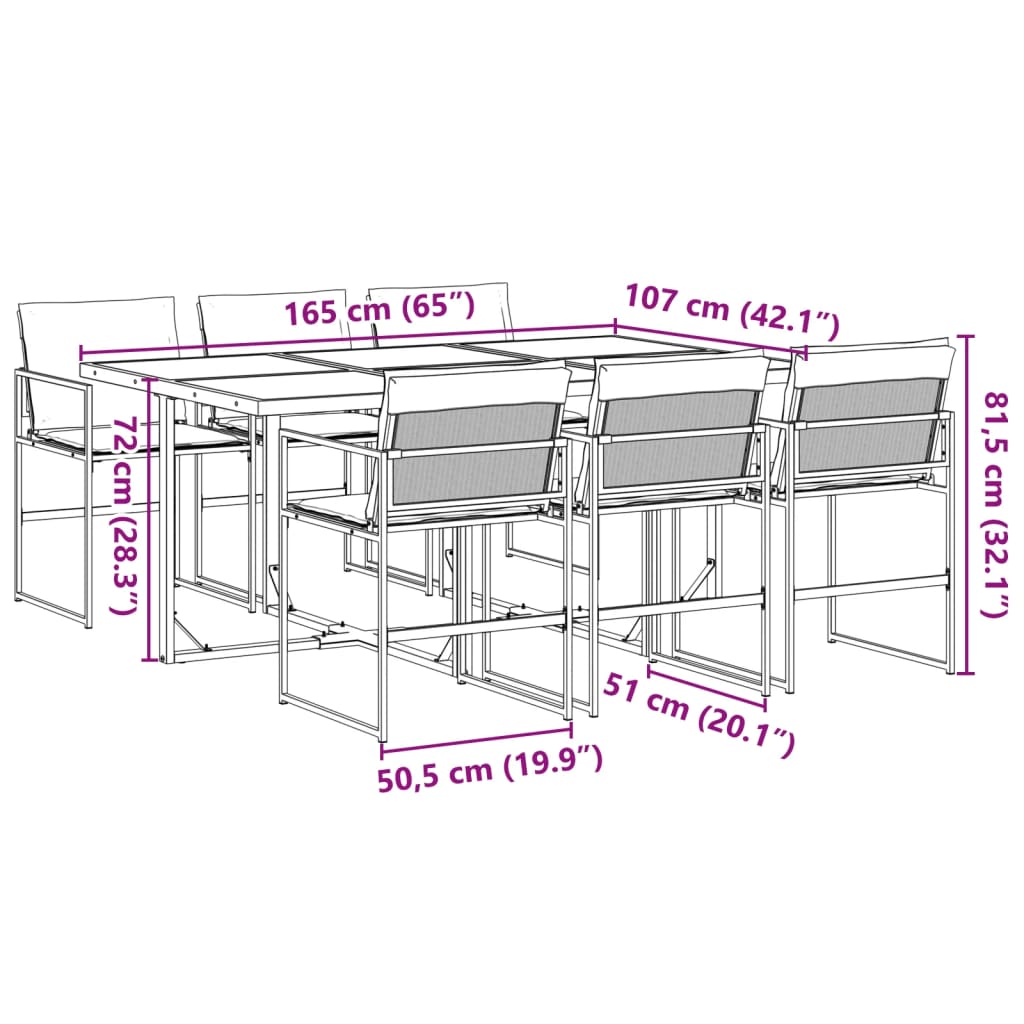Ensemble à manger de jardin 7 pcs avec coussins noir textilène - XIOS