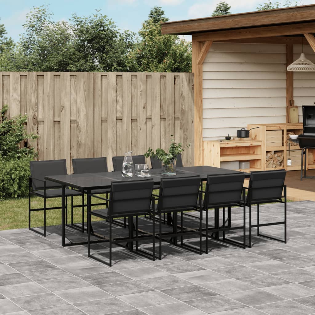 Ensemble à manger de jardin avec coussins 9 pcs noir textilène - XIOS