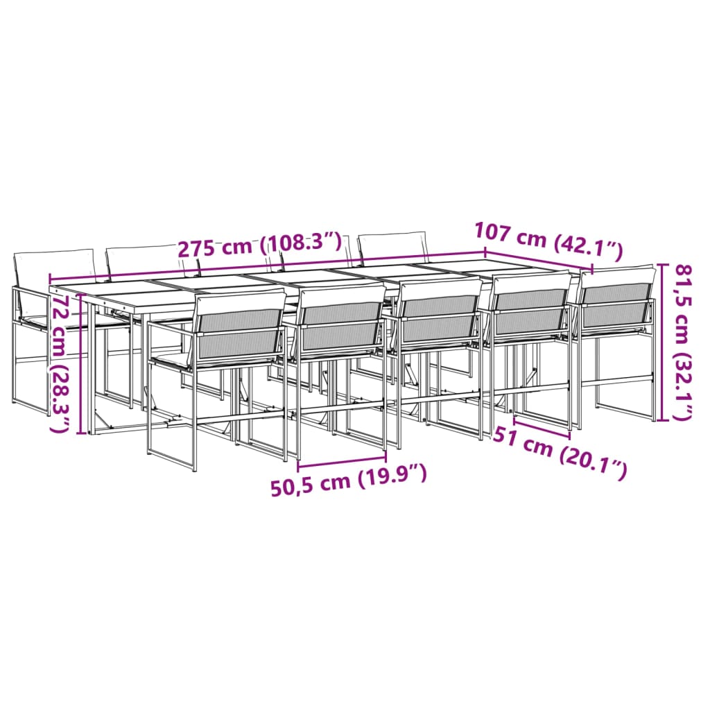 Ensemble à manger de jardin avec coussins 11 pcs noir textilène - XIOS