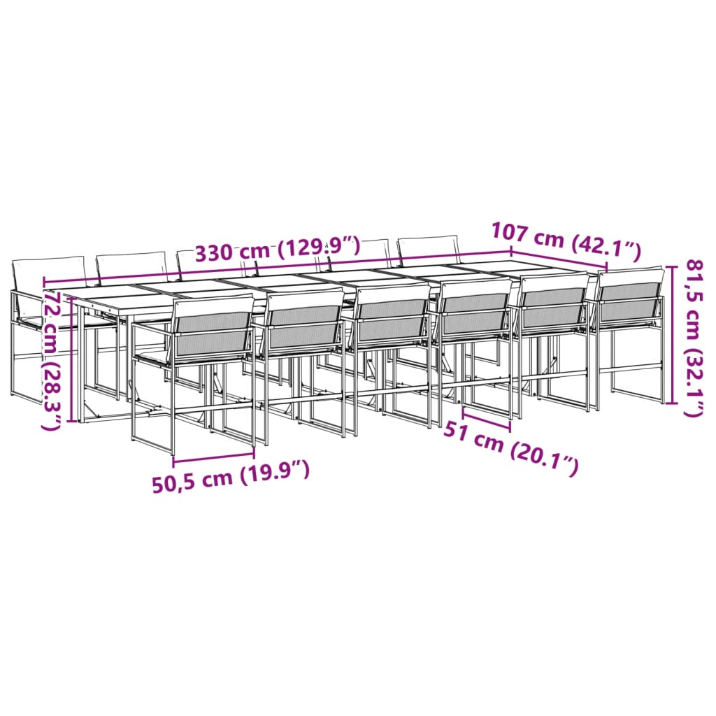 Ensemble à manger de jardin avec coussins 13 pcs noir textilène - XIOS