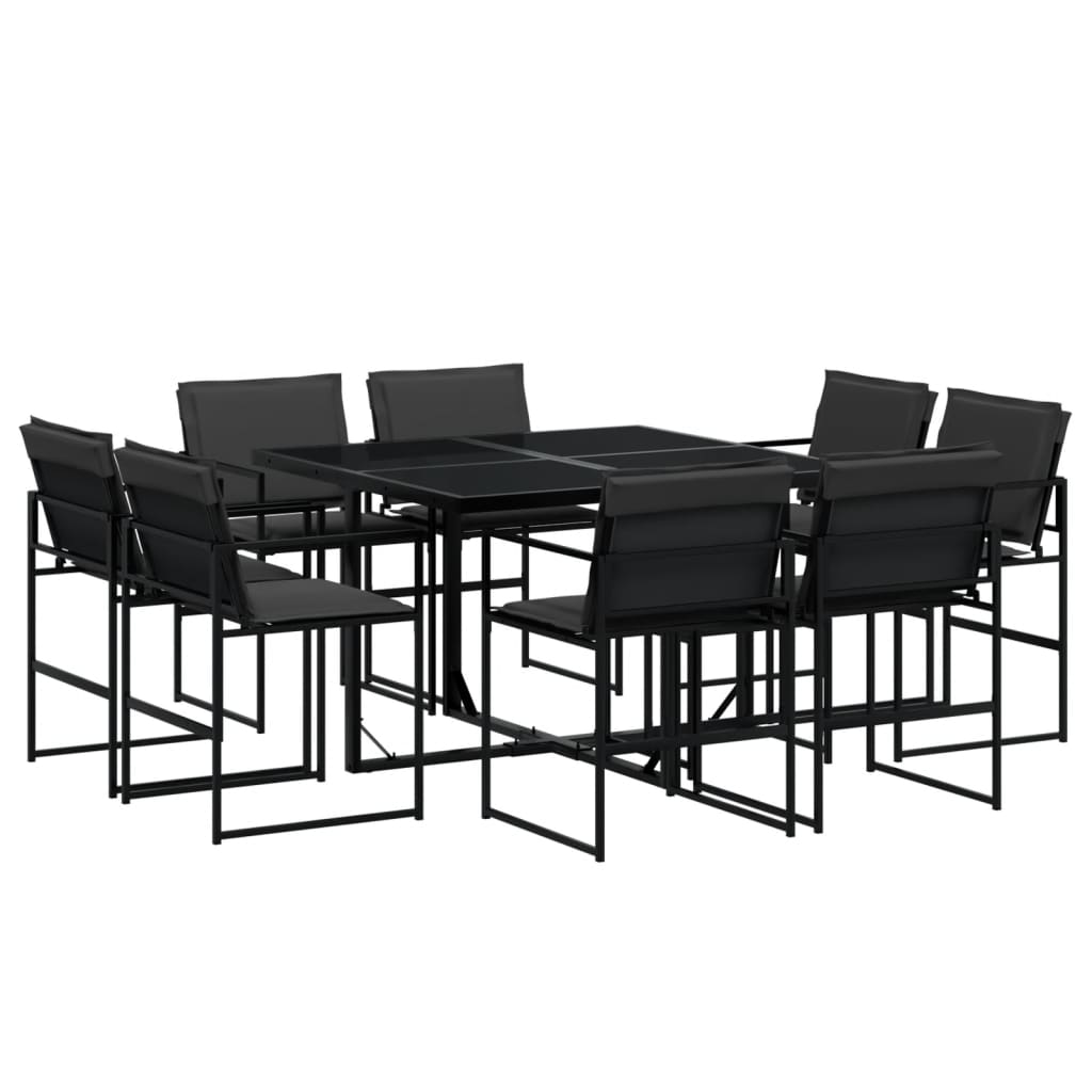Ensemble à manger de jardin avec coussins 9 pcs noir textilène - XIOS