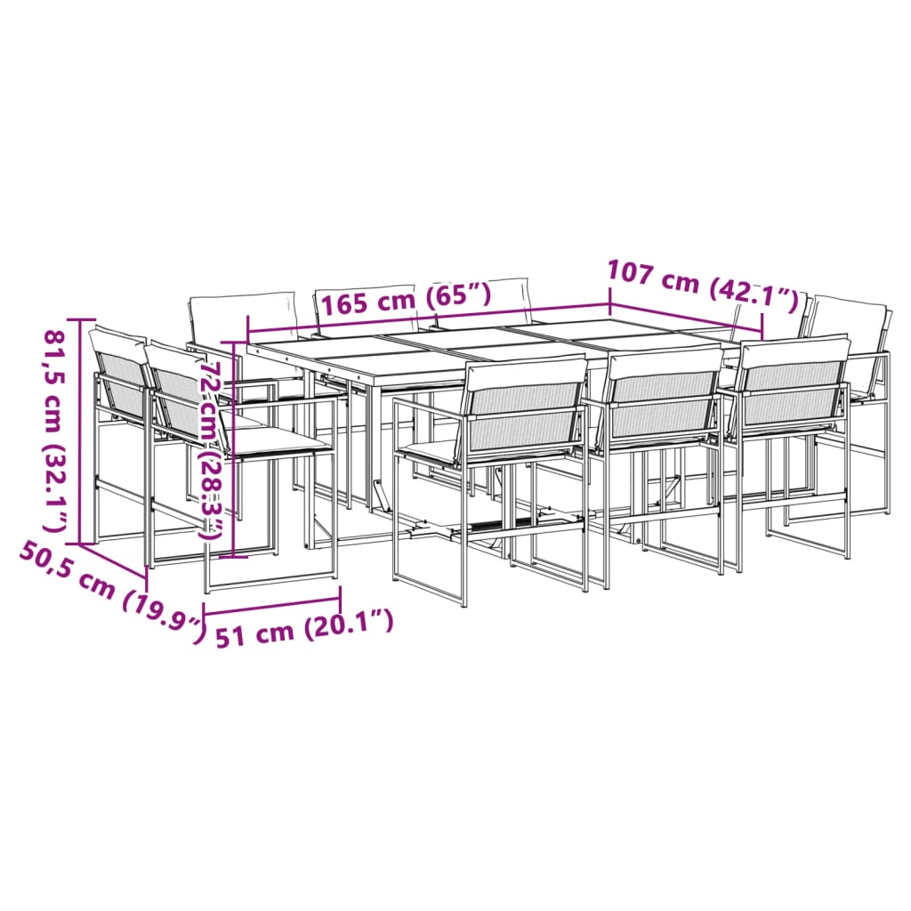 Ensemble à manger de jardin avec coussins 11 pcs noir textilène - XIOS