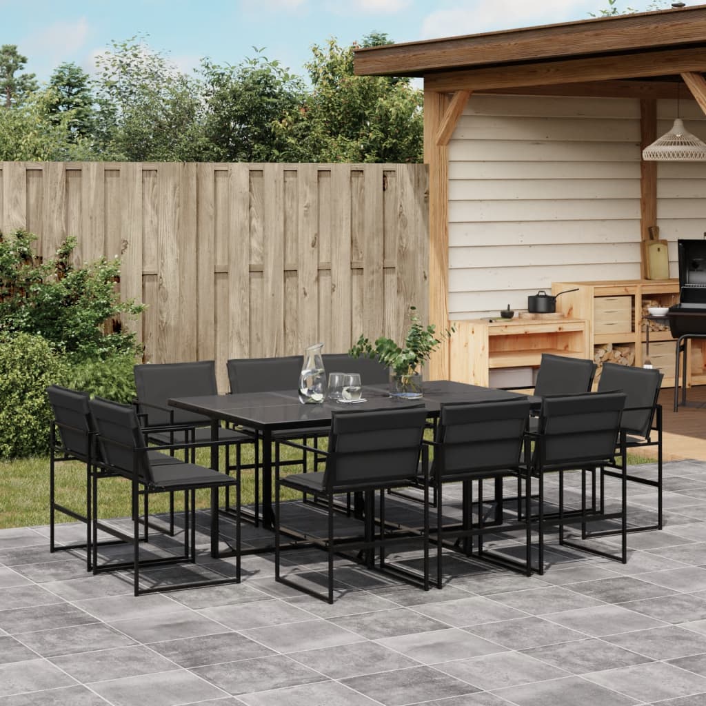 Ensemble à manger de jardin avec coussins 11 pcs noir textilène - XIOS