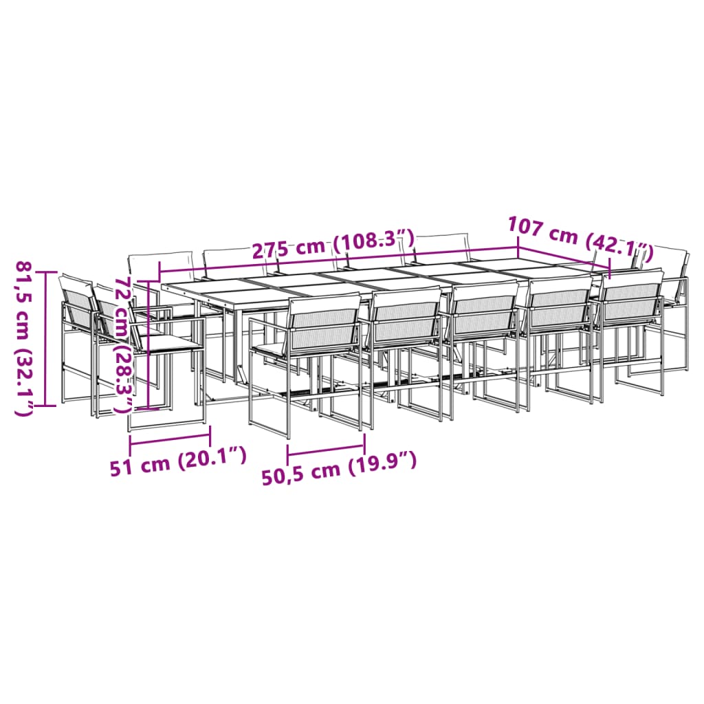 Ensemble à manger de jardin avec coussins 15 pcs noir textilène - XIOS
