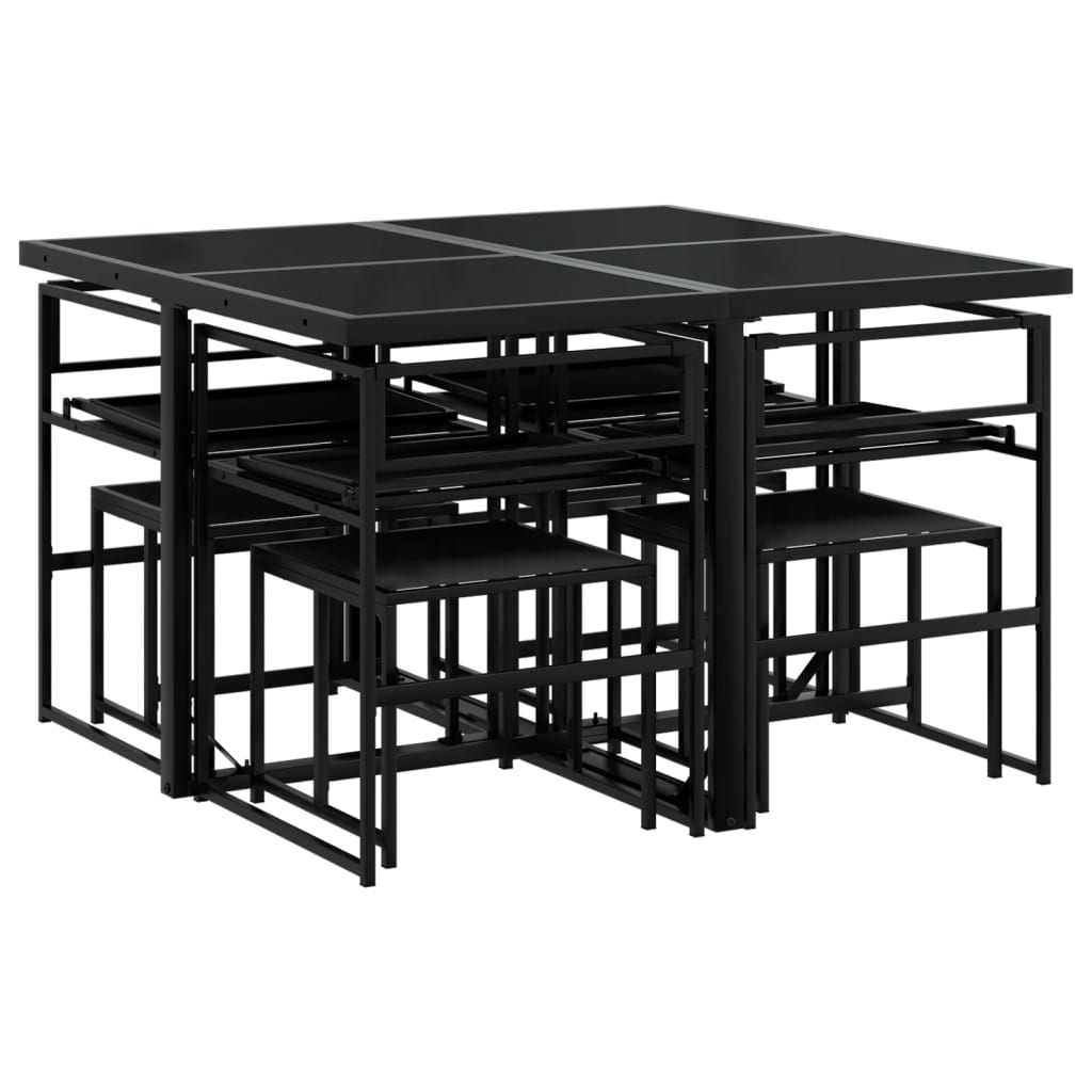 Ensemble à manger de jardin avec coussins 9 pcs noir textilène - XIOS