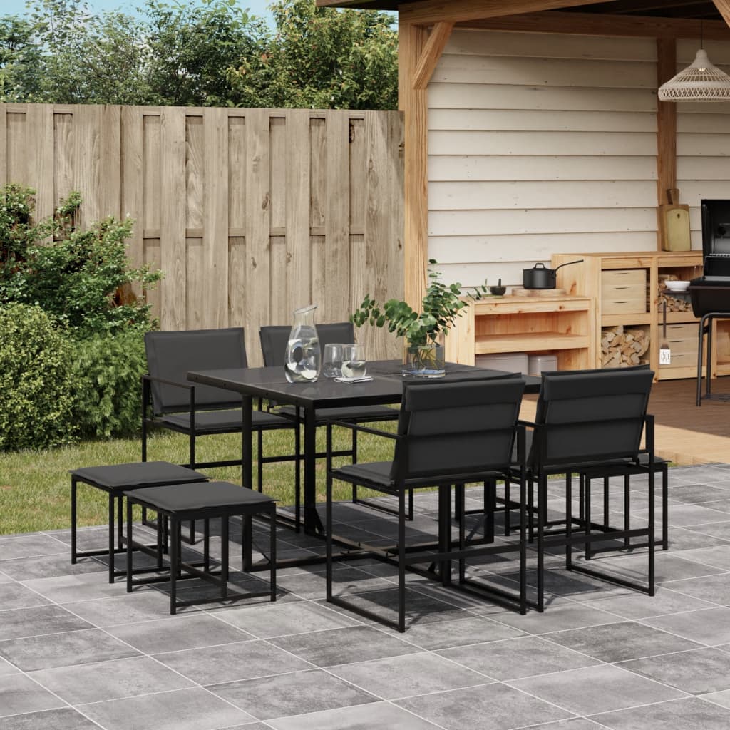 Ensemble à manger de jardin avec coussins 9 pcs noir textilène - XIOS