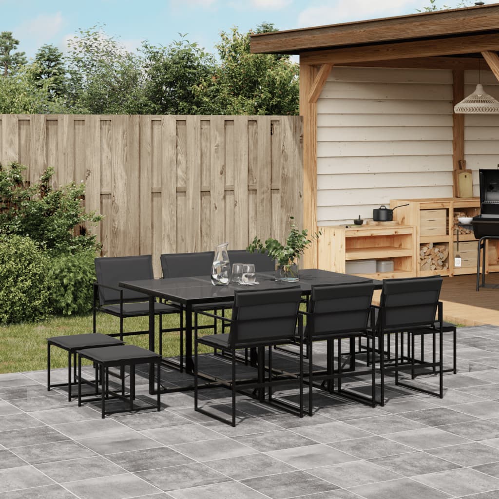 Ensemble à manger de jardin avec coussins 11 pcs noir textilène - XIOS