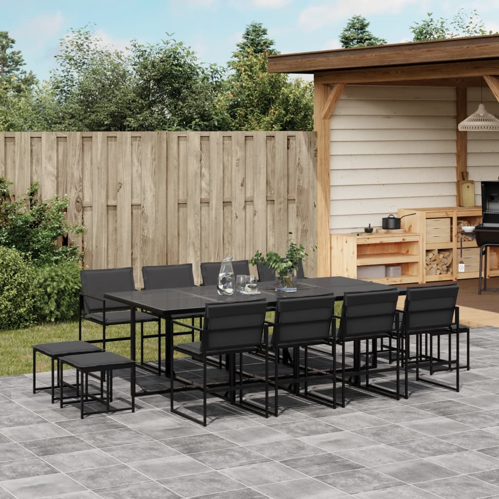 Ensemble à manger de jardin avec coussins 13 pcs noir textilène - XIOS