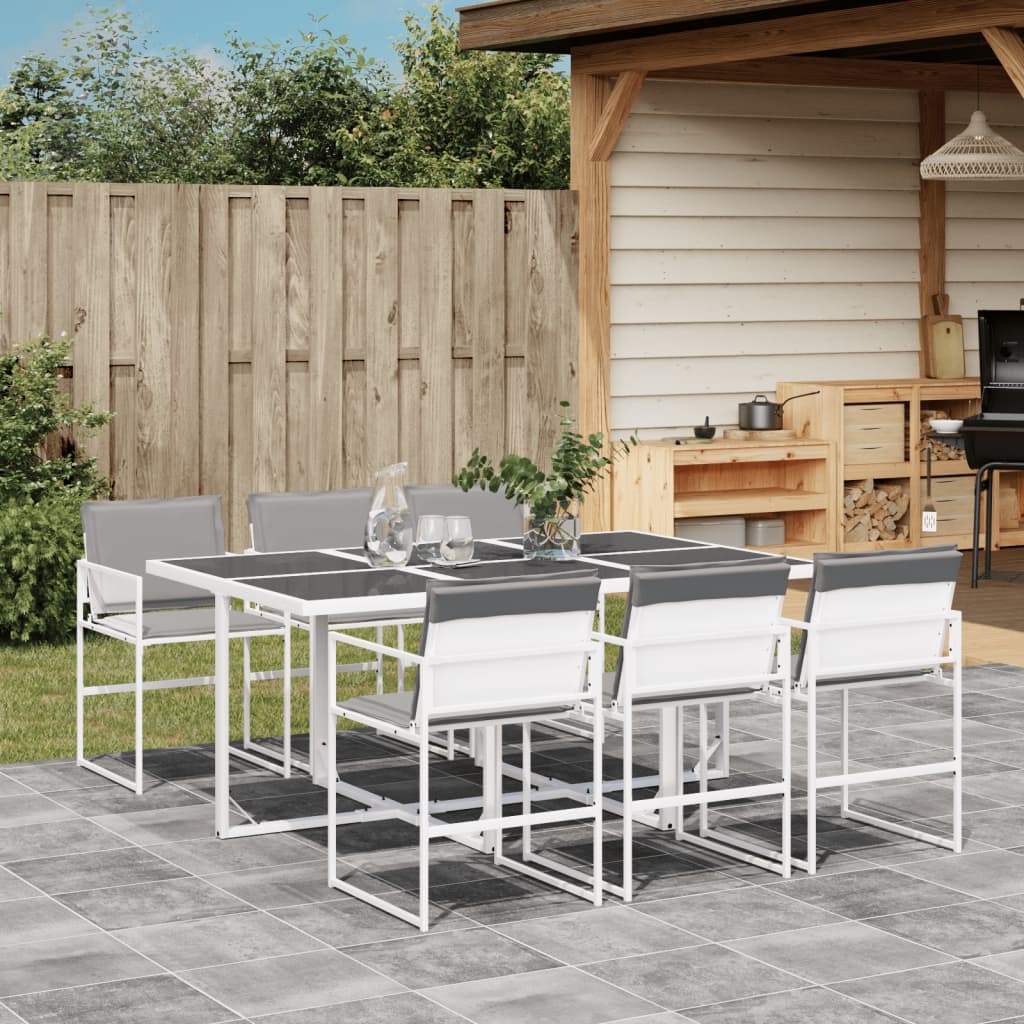 Ensemble à manger de jardin avec coussins 7 pcs blanc textilène - XIOS