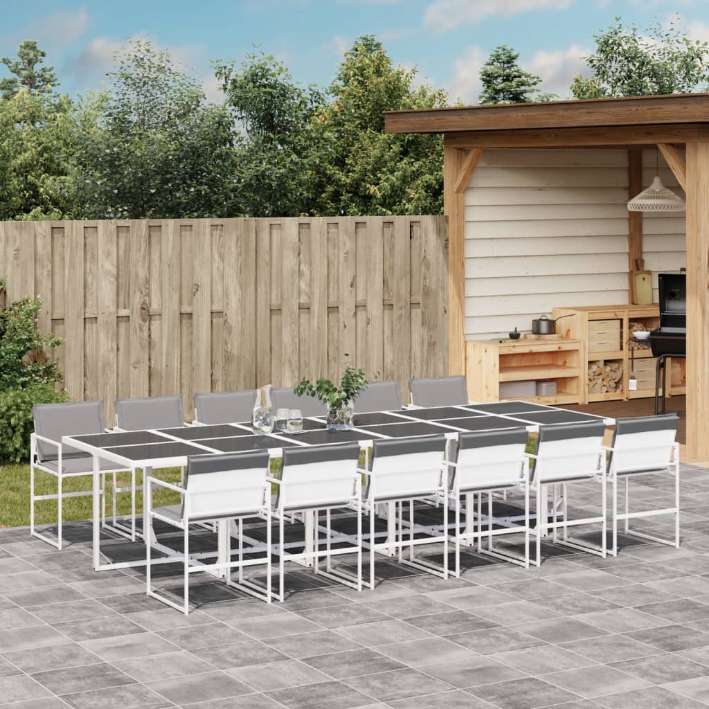 Ensemble à manger de jardin avec coussins 13pcs blanc textilène - XIOS