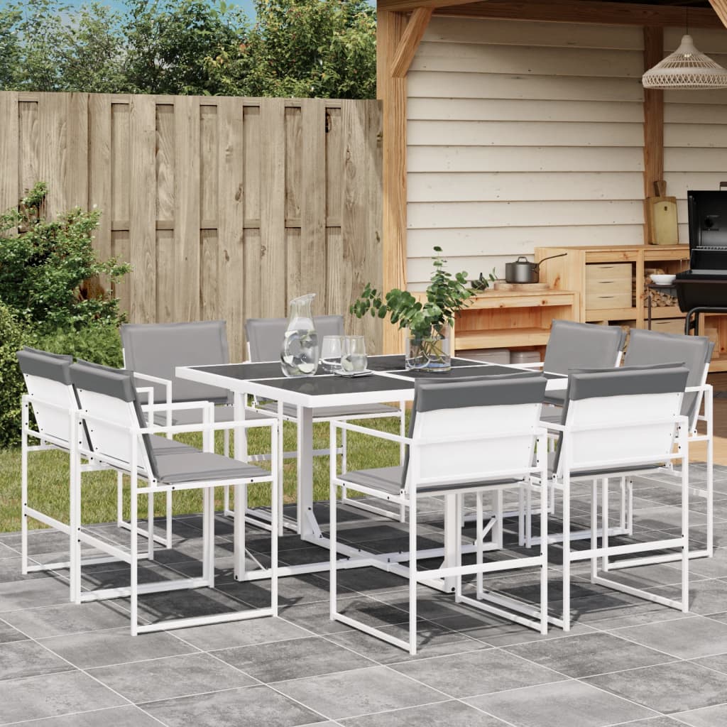 Ensemble à manger de jardin avec coussins 9 pcs blanc textilène - XIOS
