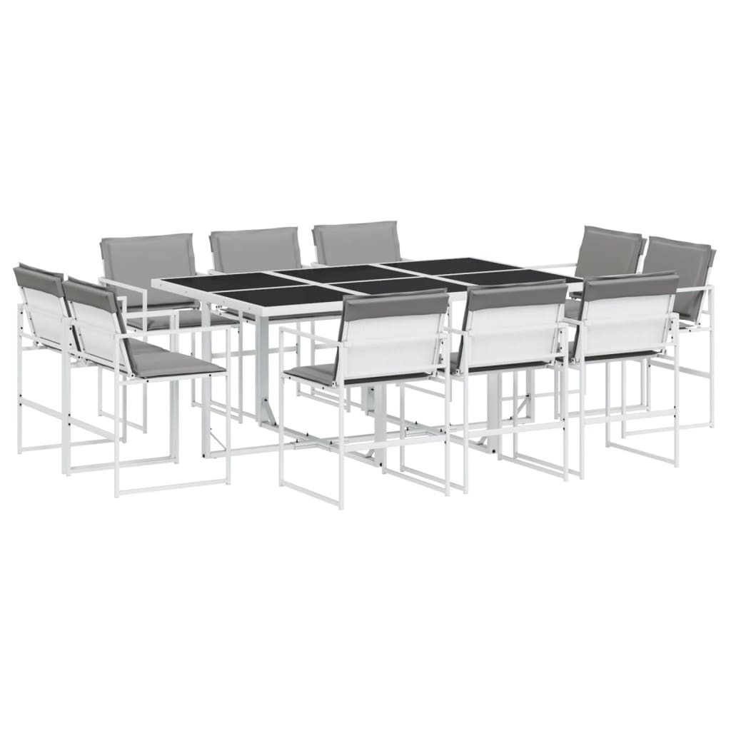 Ensemble à manger de jardin avec coussins 11pcs blanc textilène - XIOS