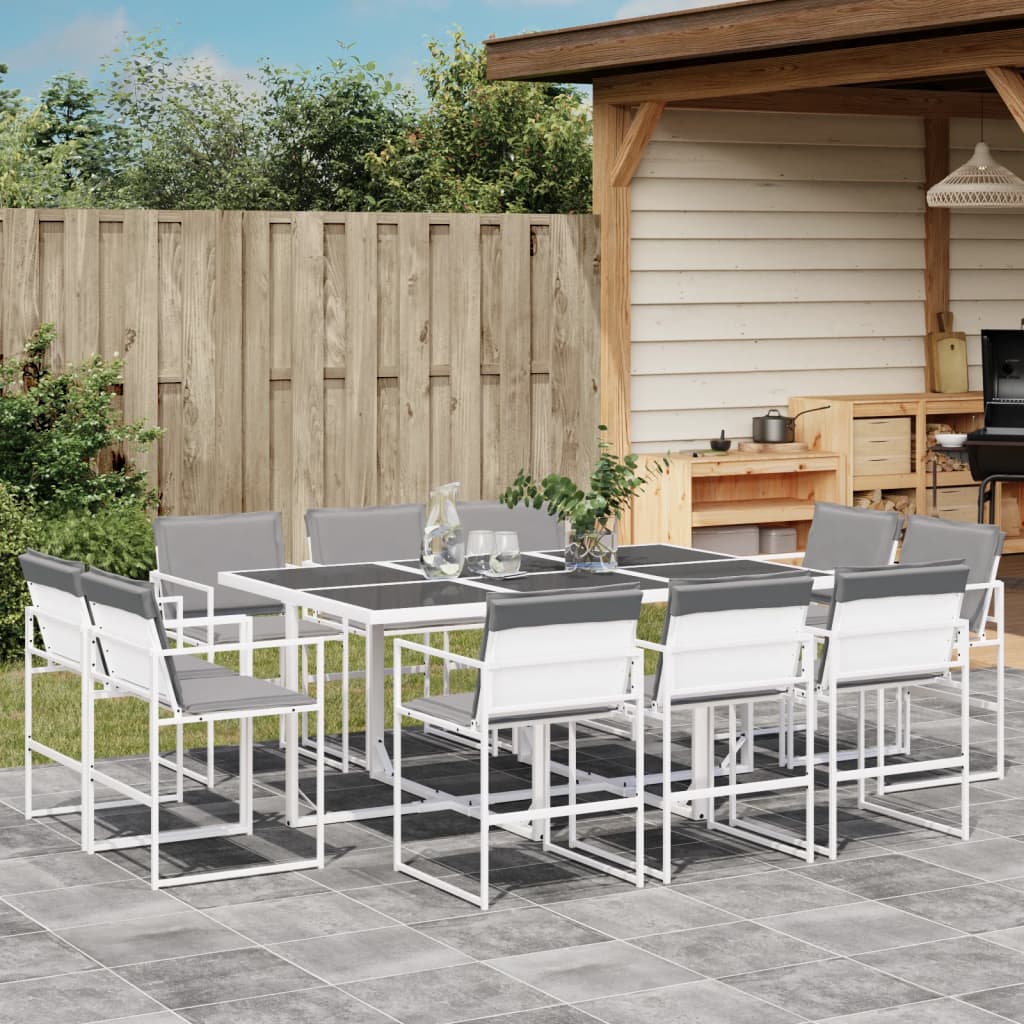 Ensemble à manger de jardin avec coussins 11pcs blanc textilène - XIOS