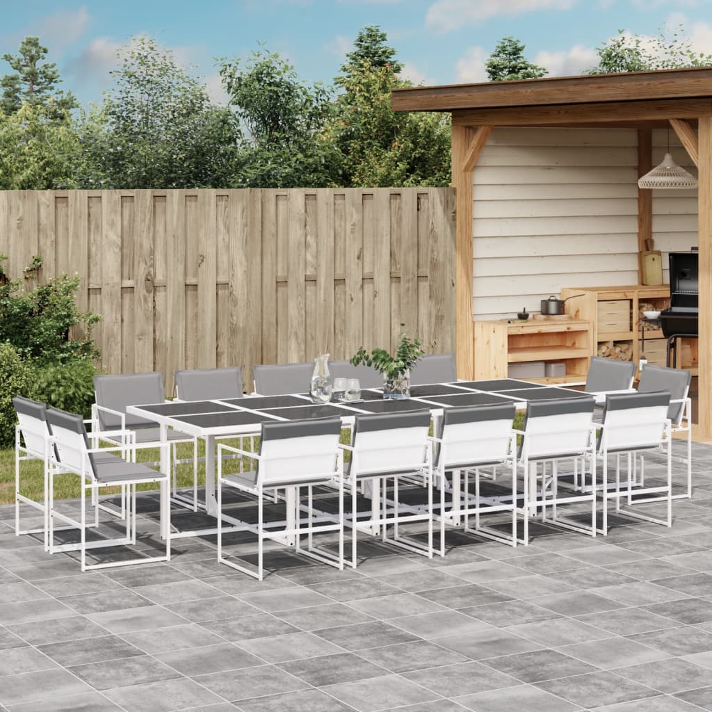 Ensemble à manger de jardin avec coussins 15pcs blanc textilène - XIOS