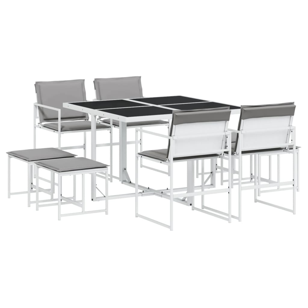 Ensemble à manger de jardin avec coussins 9 pcs blanc textilène - XIOS