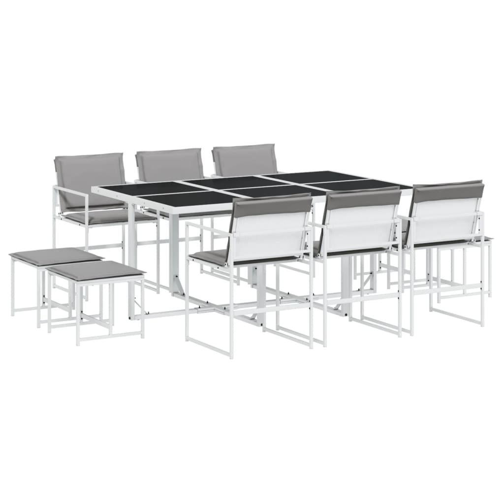 Ensemble à manger de jardin avec coussins 11pcs blanc textilène - XIOS
