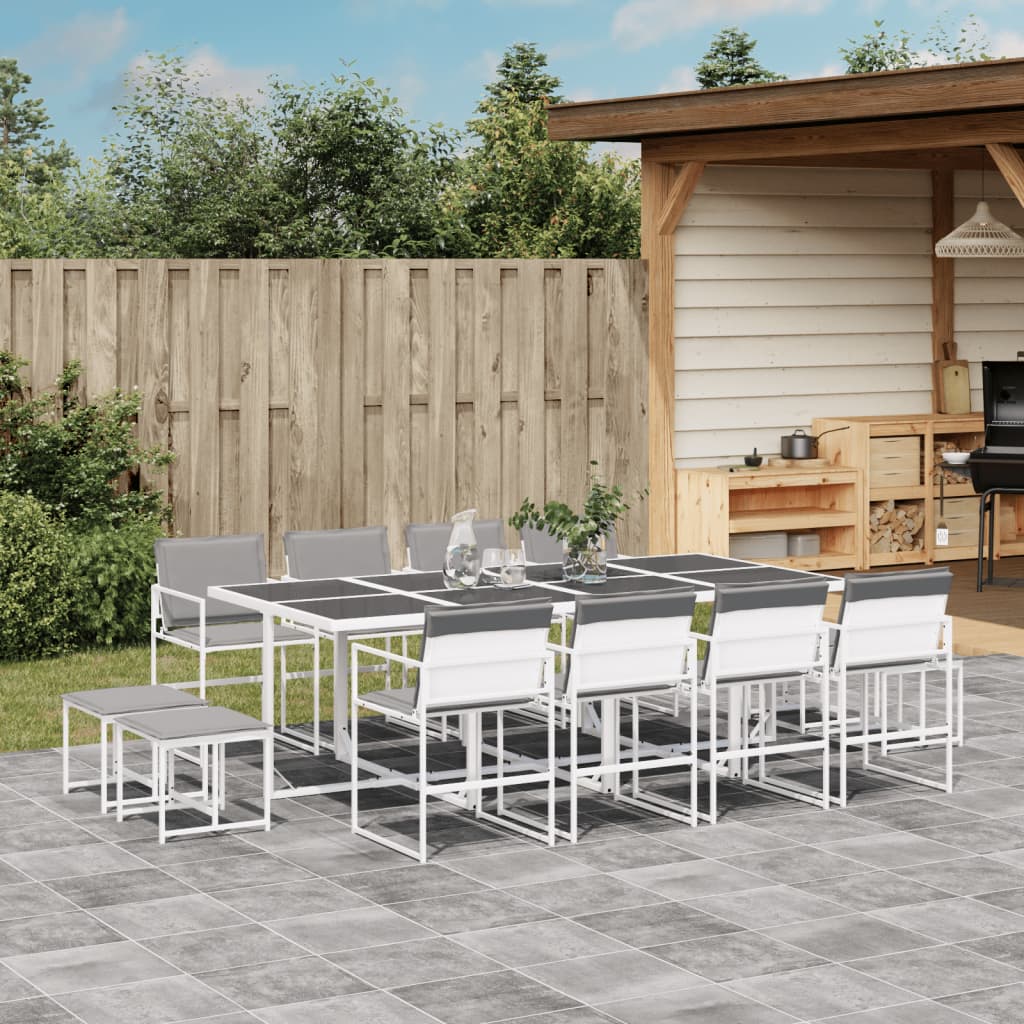 Ensemble à manger de jardin avec coussins 13pcs blanc textilène - XIOS