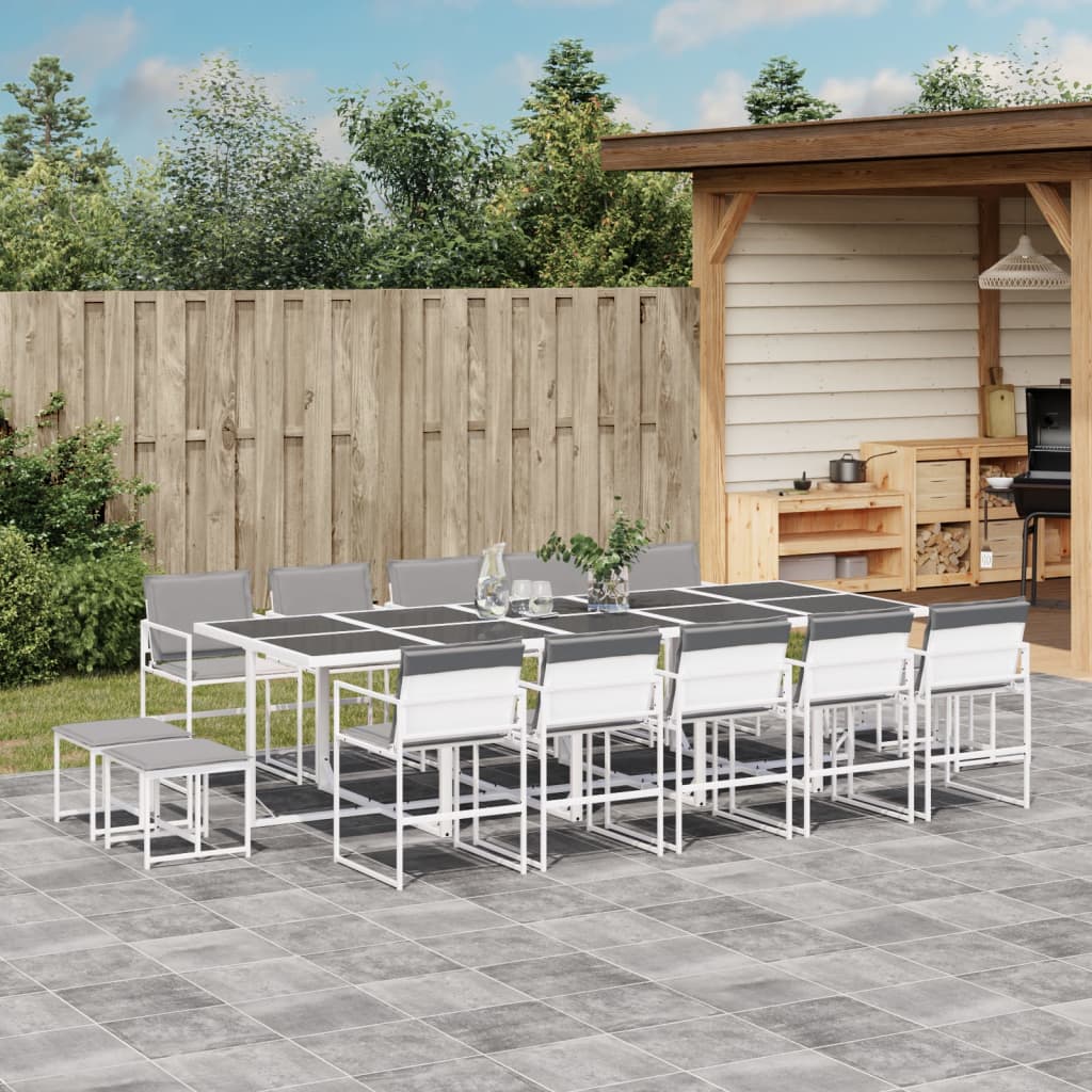 Ensemble à manger de jardin avec coussins 15pcs blanc textilène - XIOS