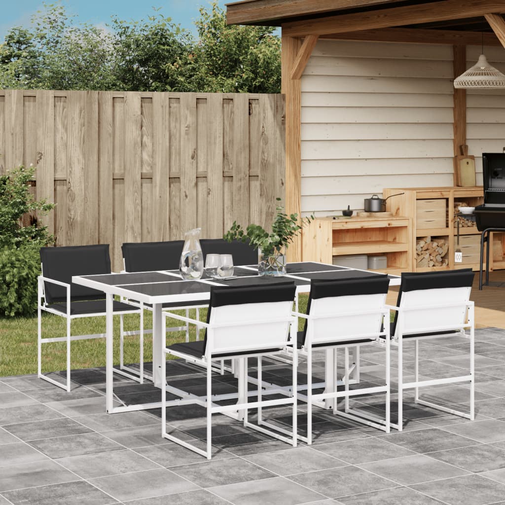 Ensemble à manger de jardin avec coussins 7 pcs blanc textilène - XIOS