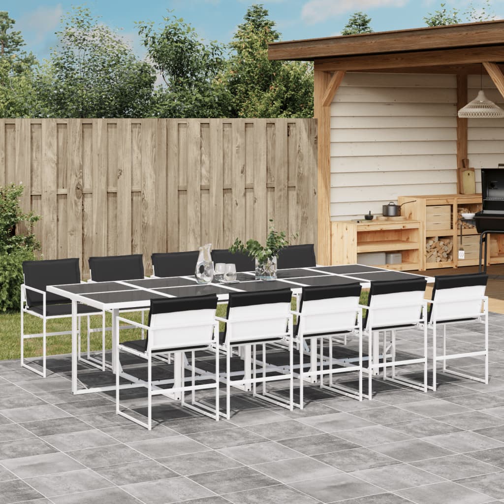 Ensemble à manger de jardin avec coussins 11pcs blanc textilène - XIOS