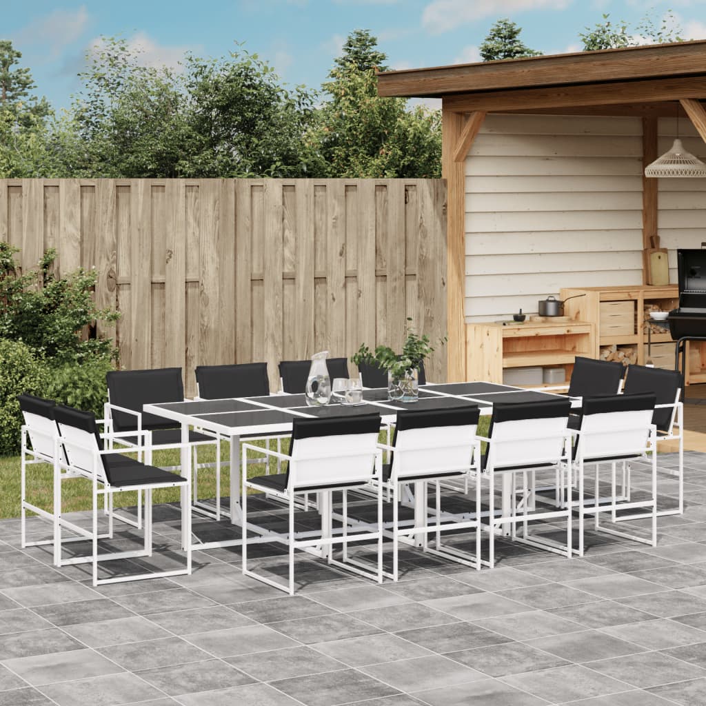 Ensemble à manger de jardin avec coussins 13pcs blanc textilène - XIOS