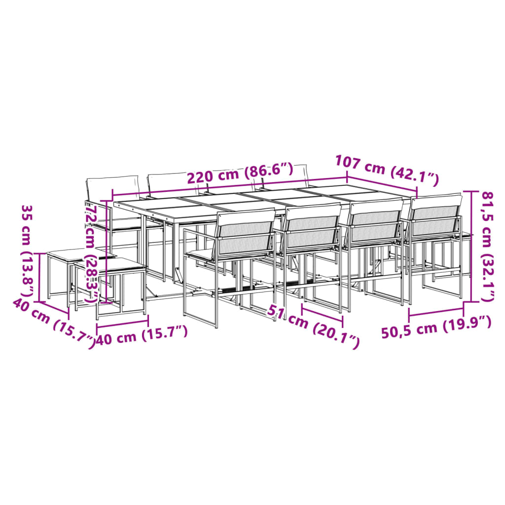 Ensemble à manger de jardin avec coussins 13pcs blanc textilène - XIOS