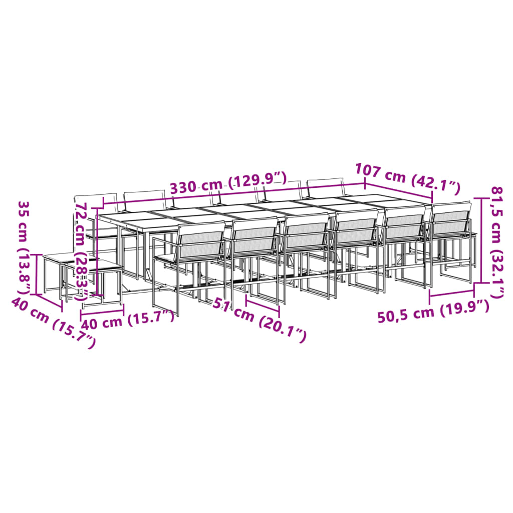Ensemble à manger de jardin avec coussins 17pcs blanc textilène - XIOS