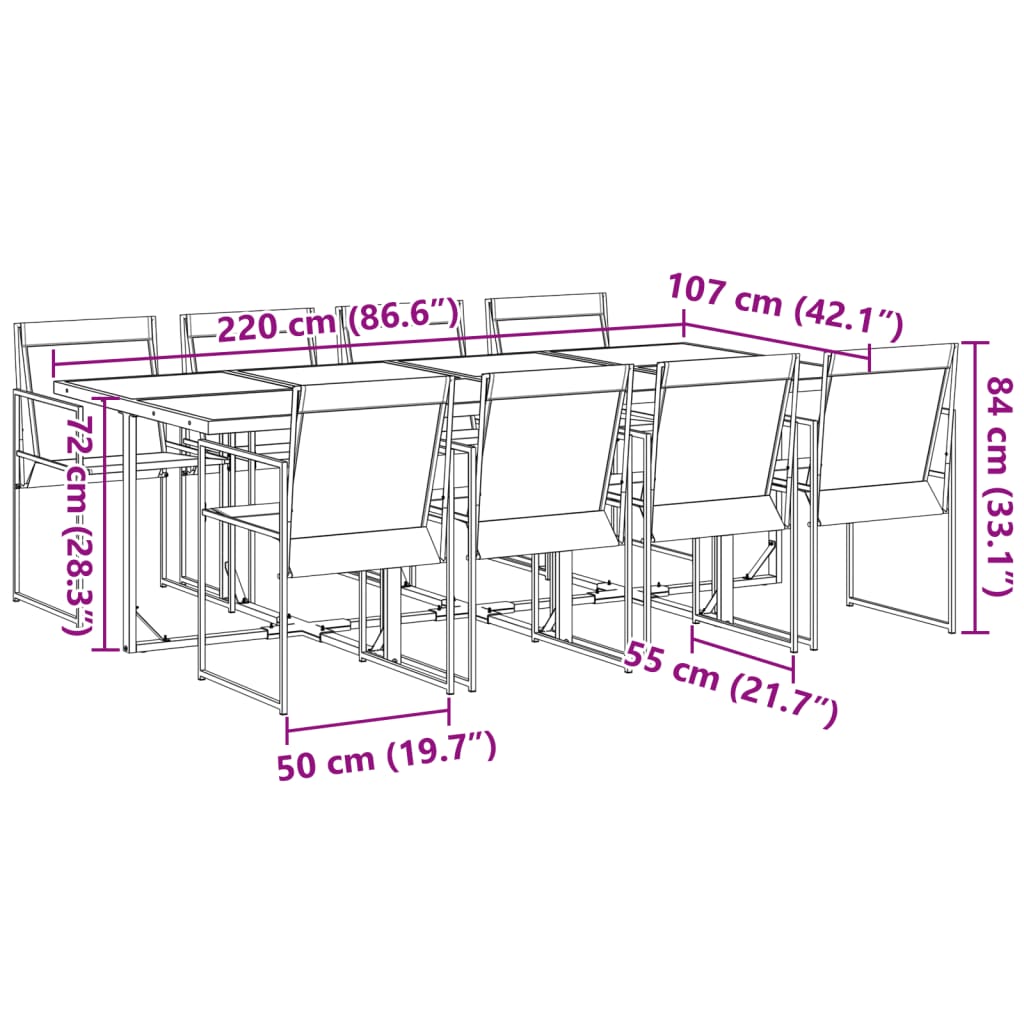 Ensemble à manger de jardin 9 pcs noir textilène - XIOS