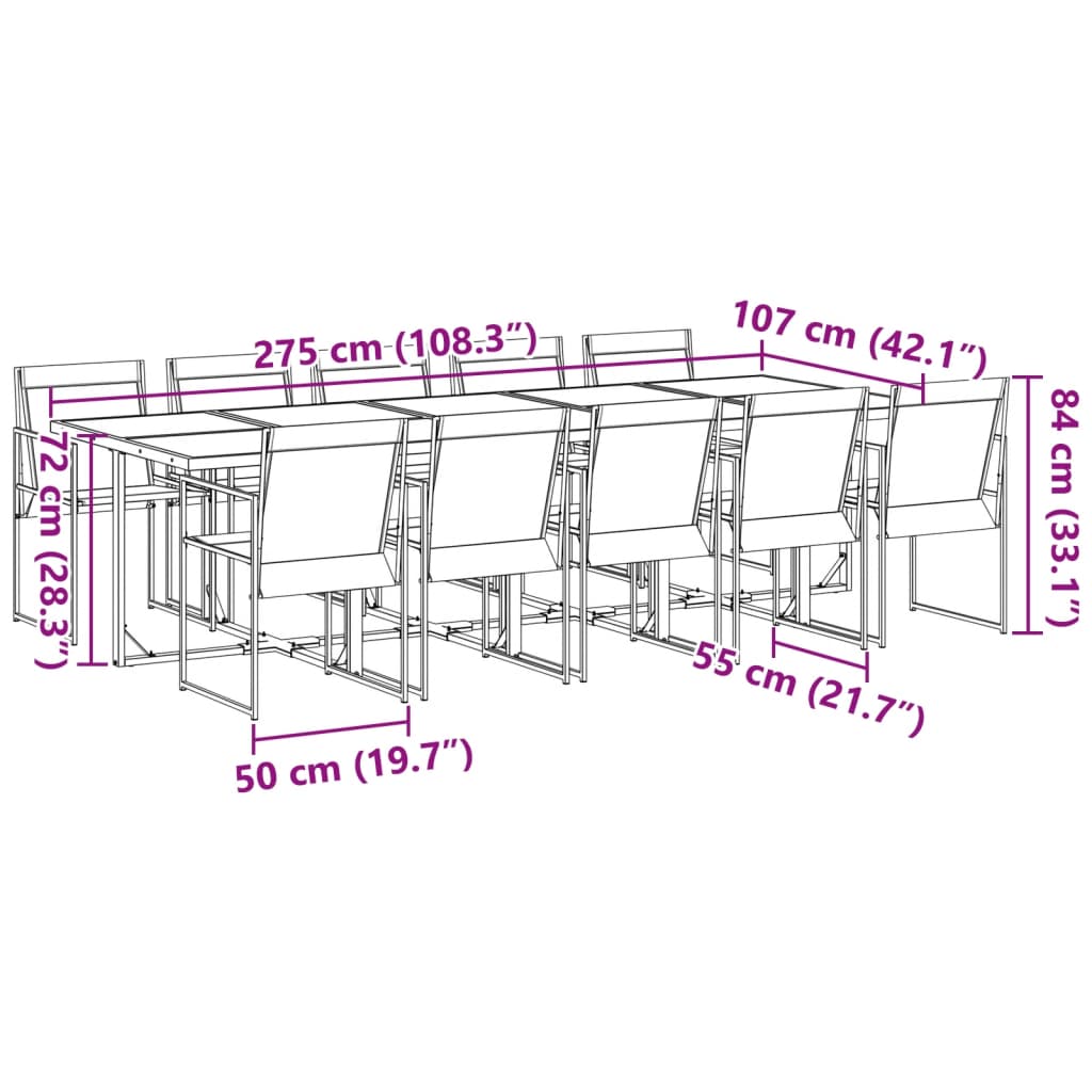 Ensemble à manger de jardin 11 pcs noir textilène - XIOS