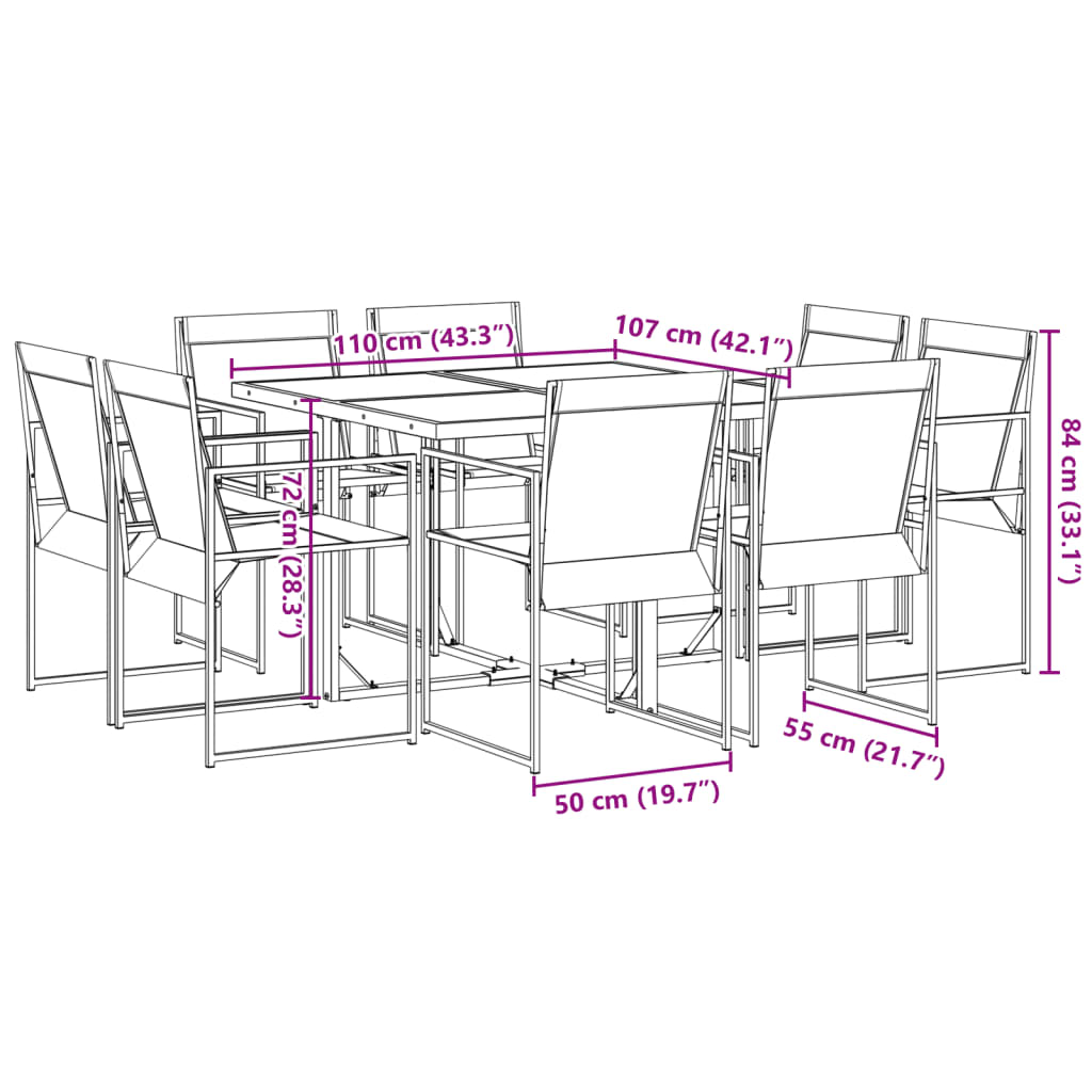 Ensemble à manger de jardin 9 pcs noir textilène - XIOS
