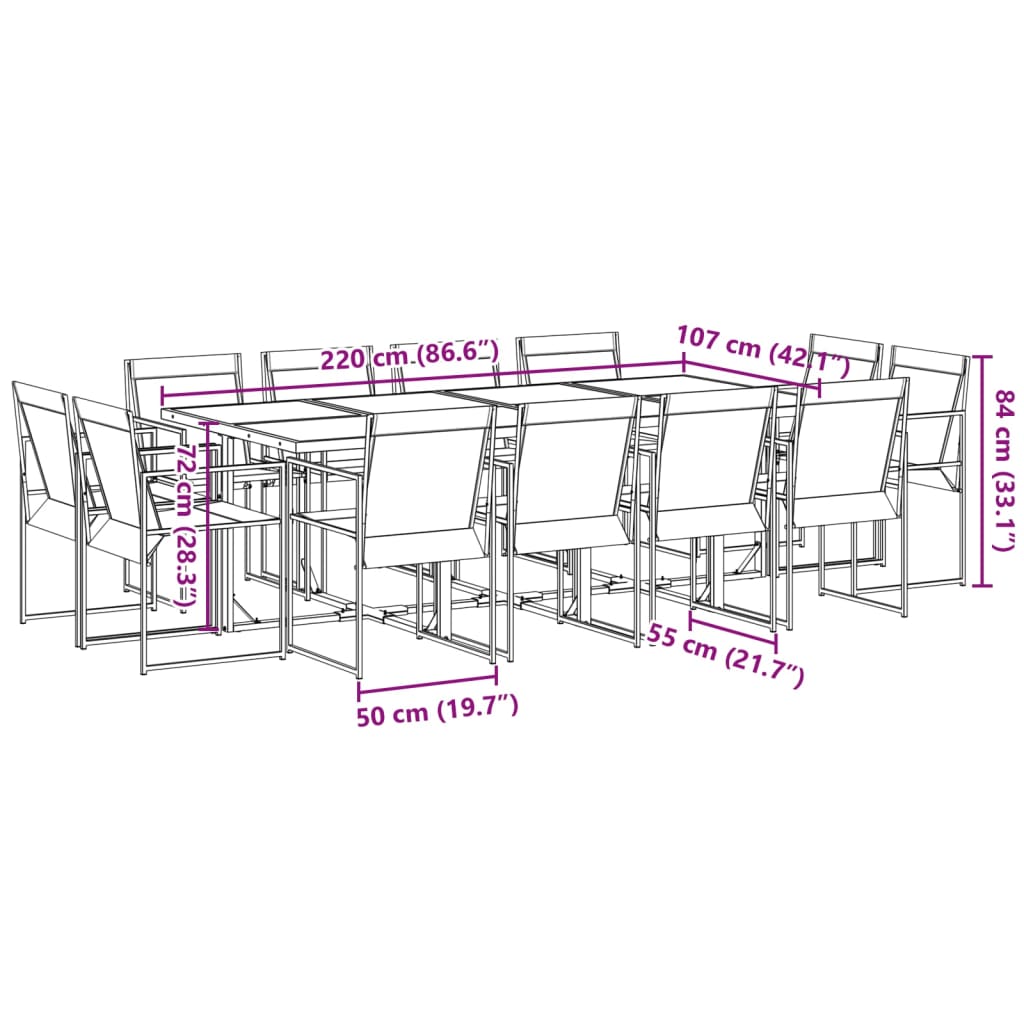 Ensemble à manger de jardin 13 pcs noir textilène - XIOS