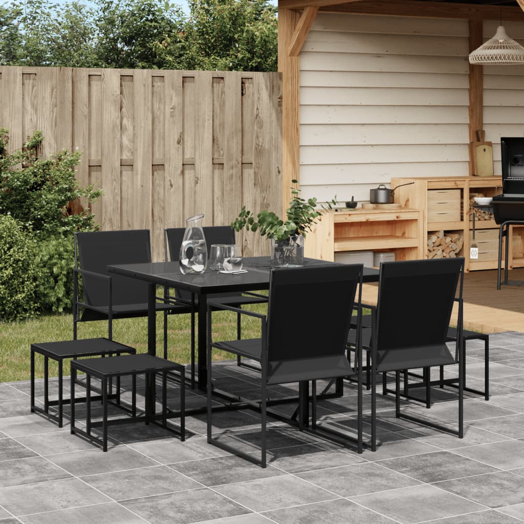 Ensemble à manger de jardin 9 pcs noir textilène - XIOS