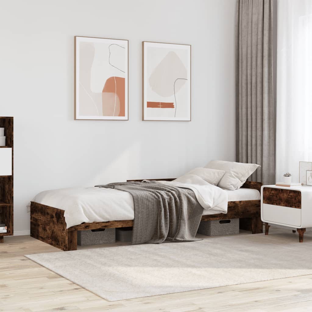 Cadre de lit sans matelas chêne fumé 90x200cm bois d'ingénierie - XIOS