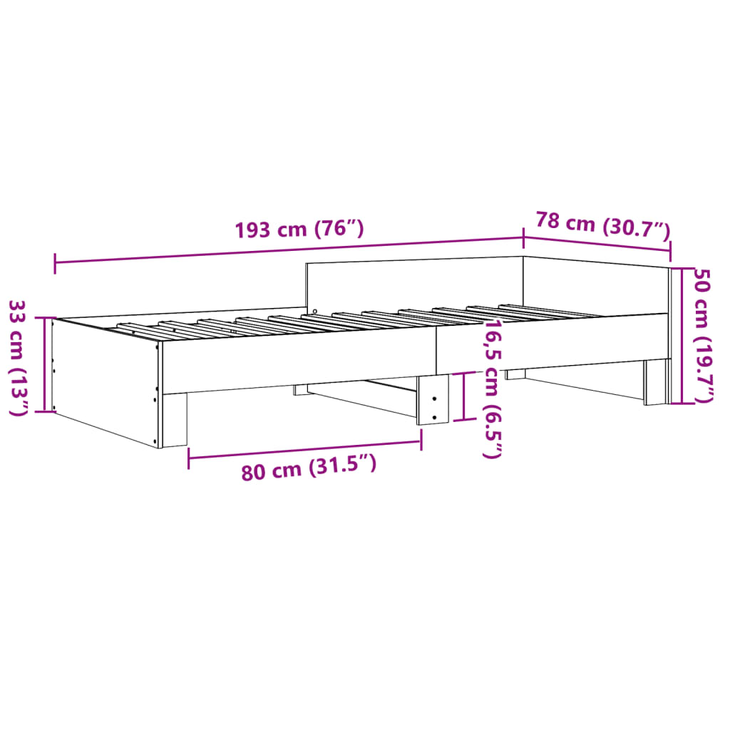 Cadre de lit sans matelas gris béton 75x190cm bois d'ingénierie - XIOS