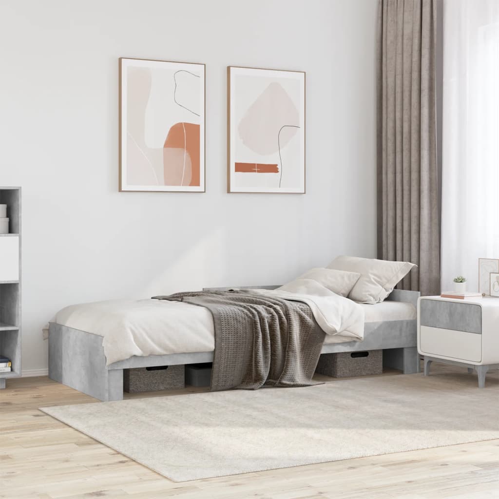 Cadre de lit sans matelas gris béton 75x190cm bois d'ingénierie - XIOS