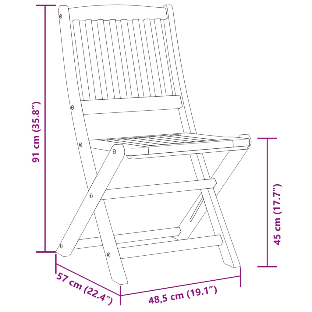 Ensemble de bistro pliable 3 pcs bois d'acacia solide - XIOS