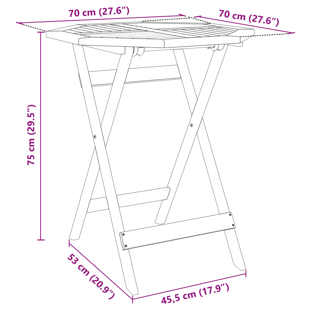Ensemble de bistro pliable 3 pcs bois d'acacia solide - XIOS