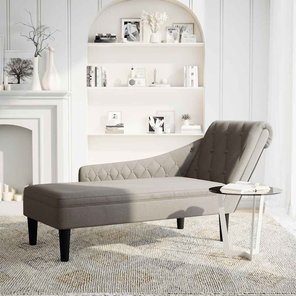 Fauteuil long avec coussin et accoudoir droit taupe tissu - XIOS