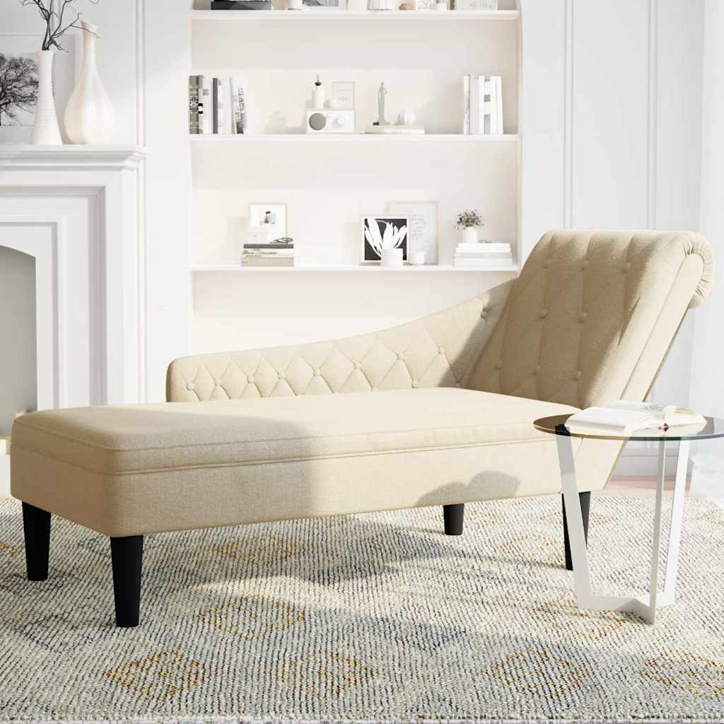 Fauteuil long avec coussin et accoudoir droit crème tissu - XIOS