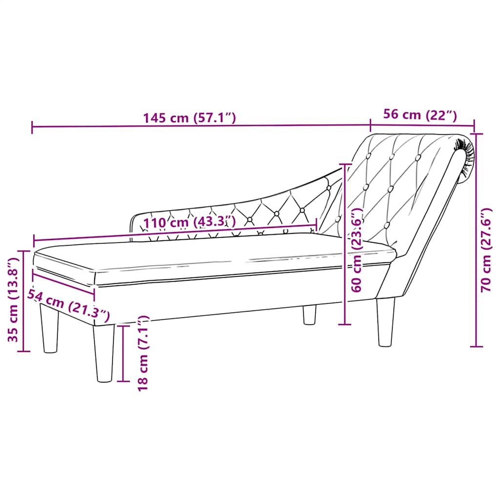 Fauteuil long avec coussin et accoudoir droit crème tissu - XIOS