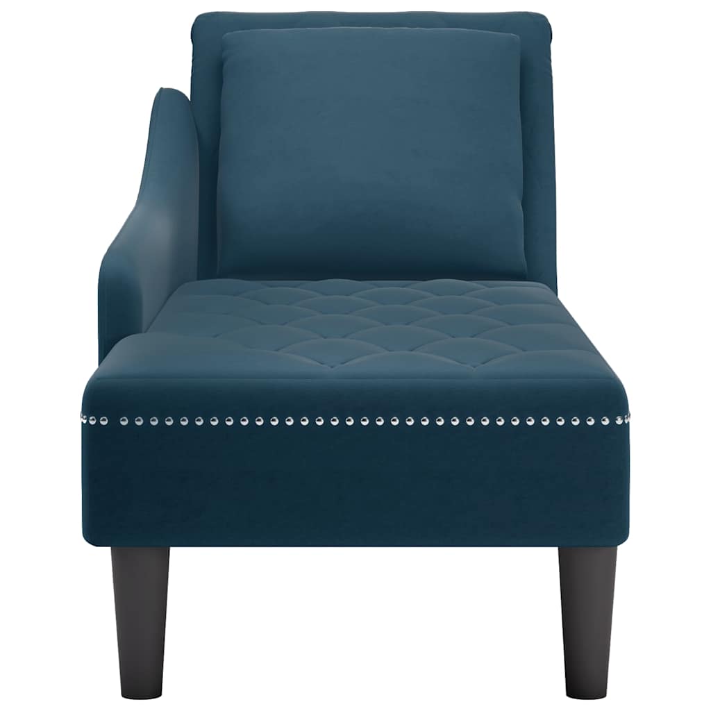 Fauteuil long avec coussin et accoudoir droit bleu velours - XIOS