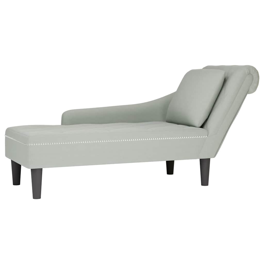 Fauteuil long et coussin et accoudoir droit gris clair velours - XIOS