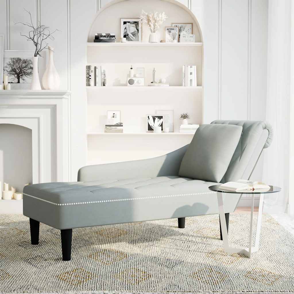 Fauteuil long et coussin et accoudoir droit gris clair velours - XIOS