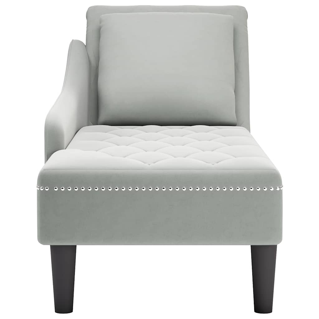 Fauteuil long et coussin et accoudoir droit gris clair velours - XIOS