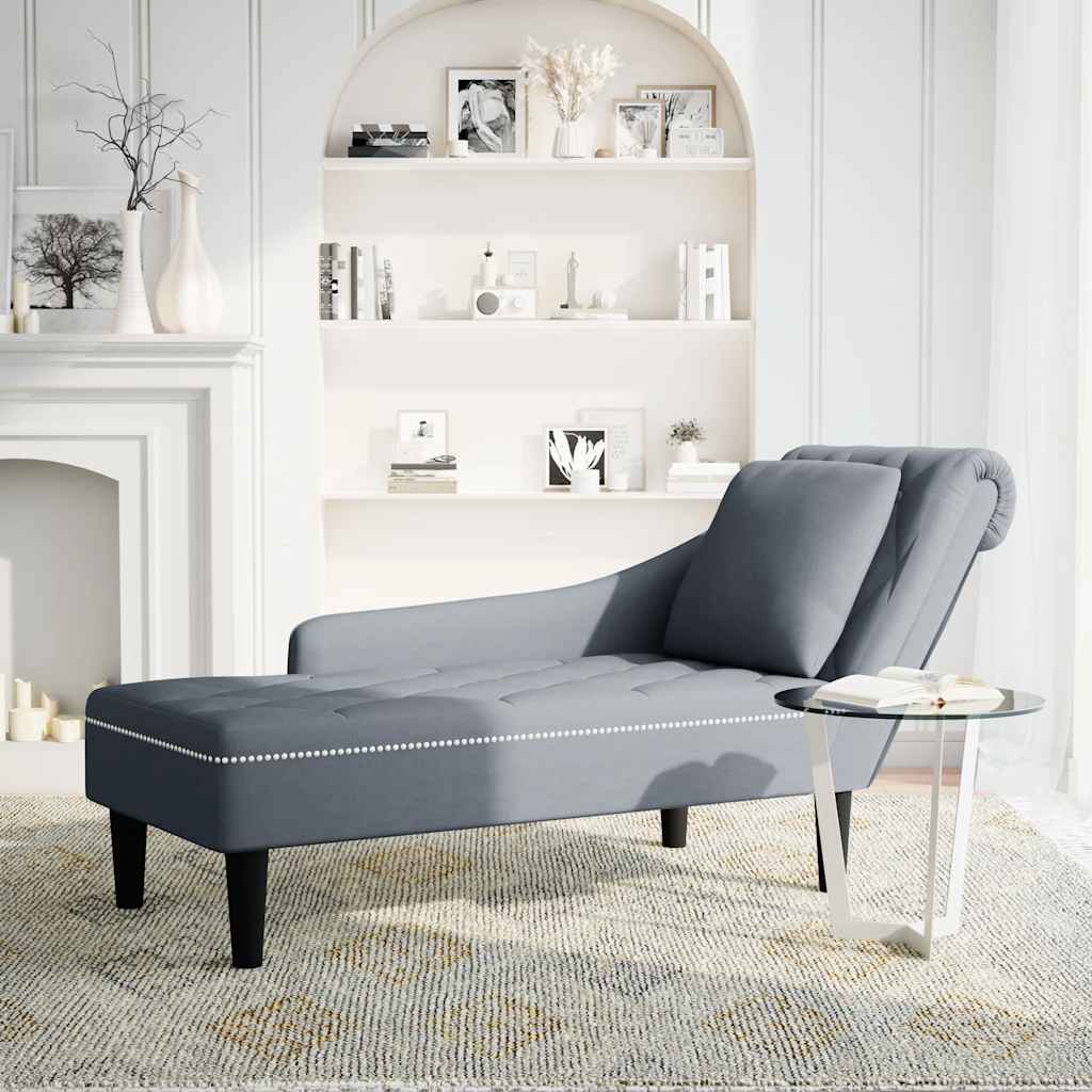Fauteuil long et coussin et accoudoir droit gris foncé velours - XIOS